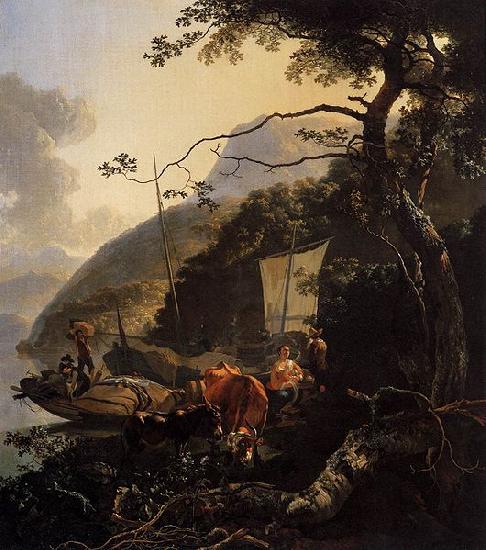Adam Pijnacker Boatmen Moored on the Shore of an Italian Lake France oil painting art